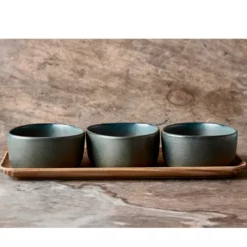 Aida RAW Northern Green miniskåle 3 stk med bakke af teaktræ