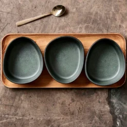 Aida RAW Northern Green miniskåle 3 stk med bakke af teaktræ