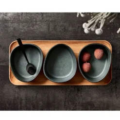 Aida RAW Northern Green miniskåle 3 stk med bakke af teaktræ