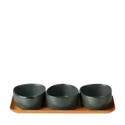 Aida RAW Northern Green miniskåle 3 stk med bakke af teaktræ
