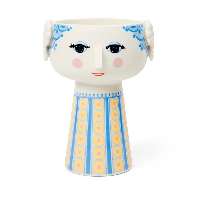 Bjørn Wiinblad Eva vase blå og gul 18,5 cm