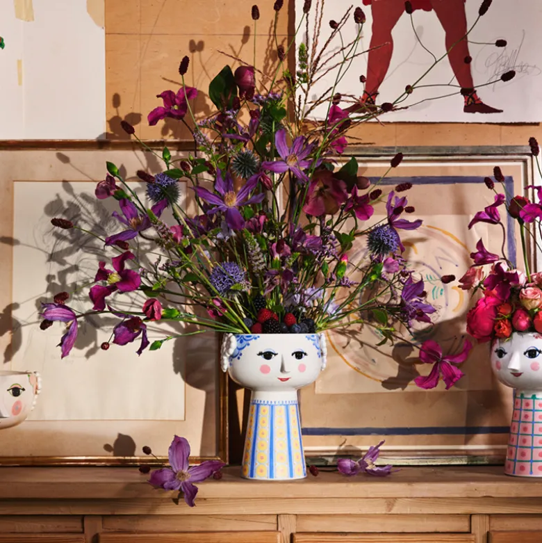 Bjørn Wiinblad Eva vase blå og gul 18,5 cm
