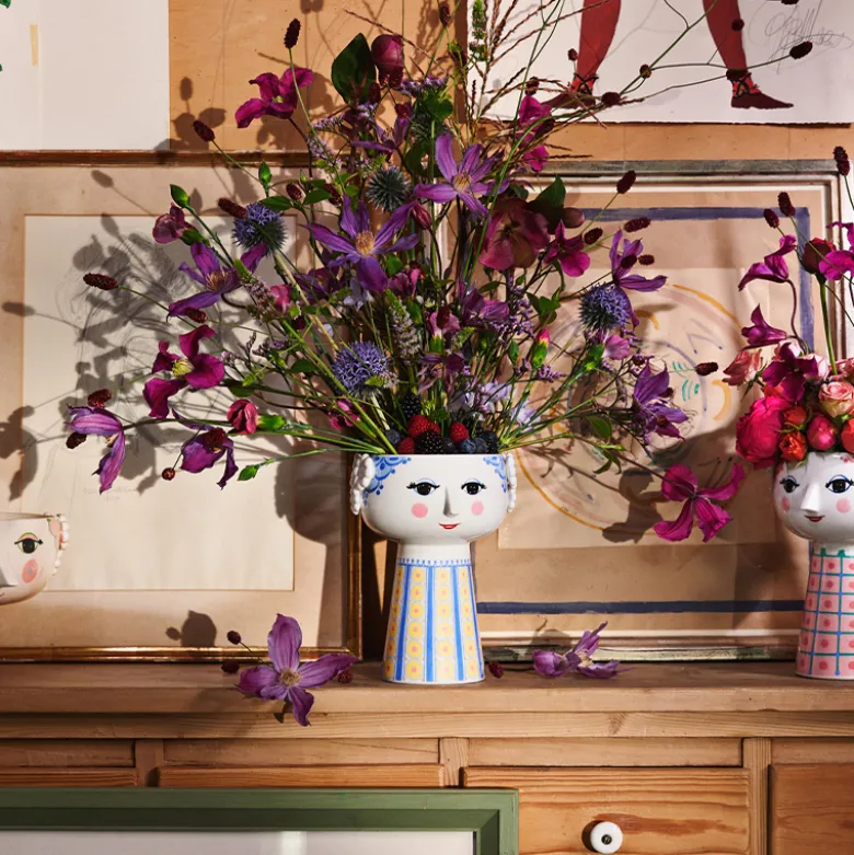 Bjørn Wiinblad Eva vase blå og gul 18,5 cm