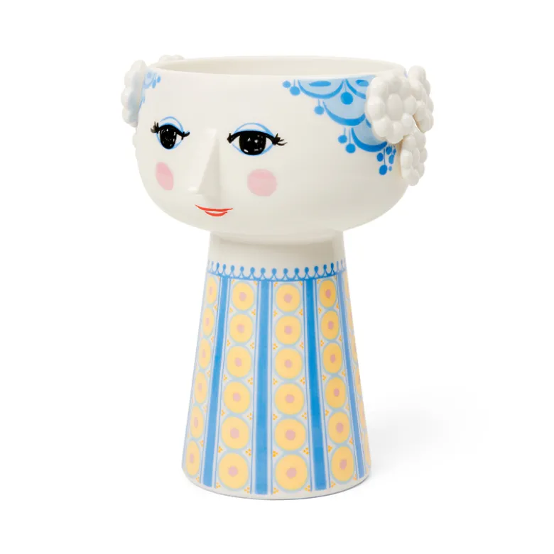 Bjørn Wiinblad Eva vase blå og gul 18,5 cm
