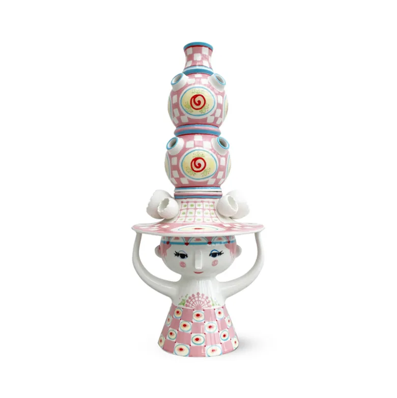 Bjørn Wiinblad Lady with hat vase rosa 50 cm