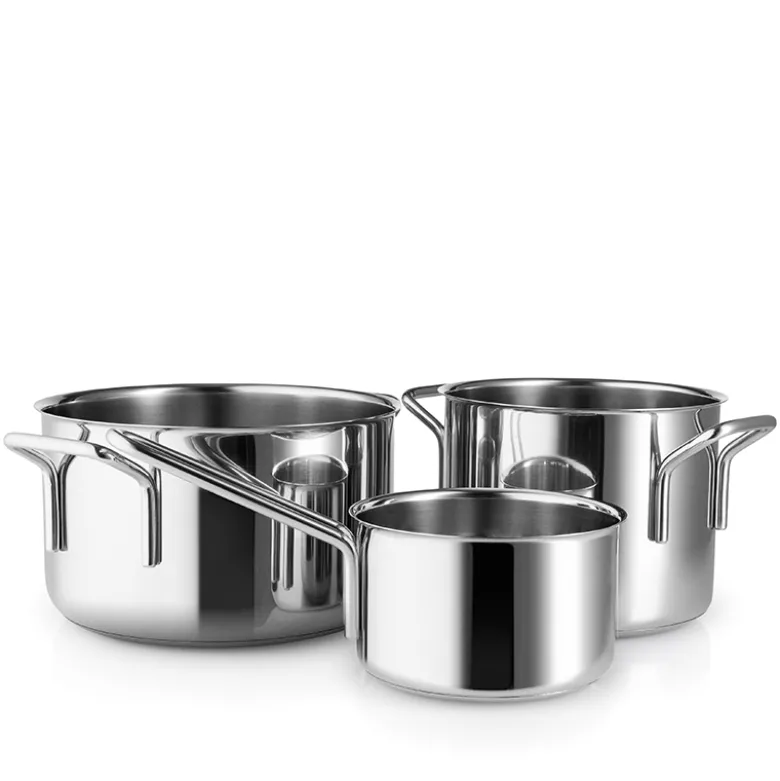 Eva Trio Recycled Stainless Steel grydesæt stål 1,1 + 2,2 + 3,6 liter