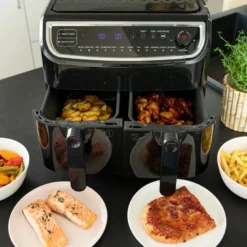 Gastronoma Low Fat dobbelt airfryer & dehydrator sort 9 liter 2400 watt - keramisk belægning