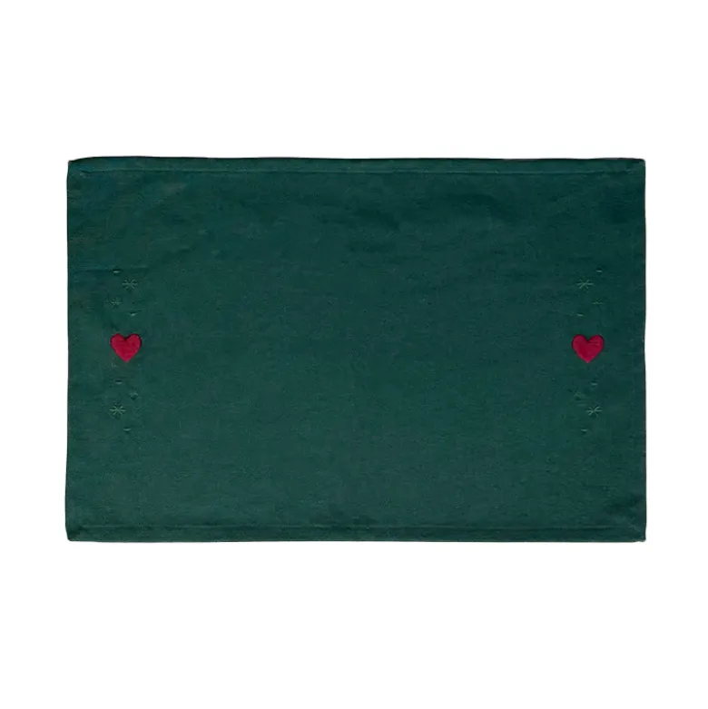 Juna Christmas Fable dækkeserviet med hjerter grøn 49x32 cm