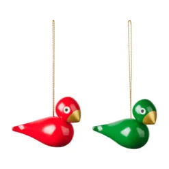 Kay Bojesen julefugle grøn & rød 2 stk. H 5 cm