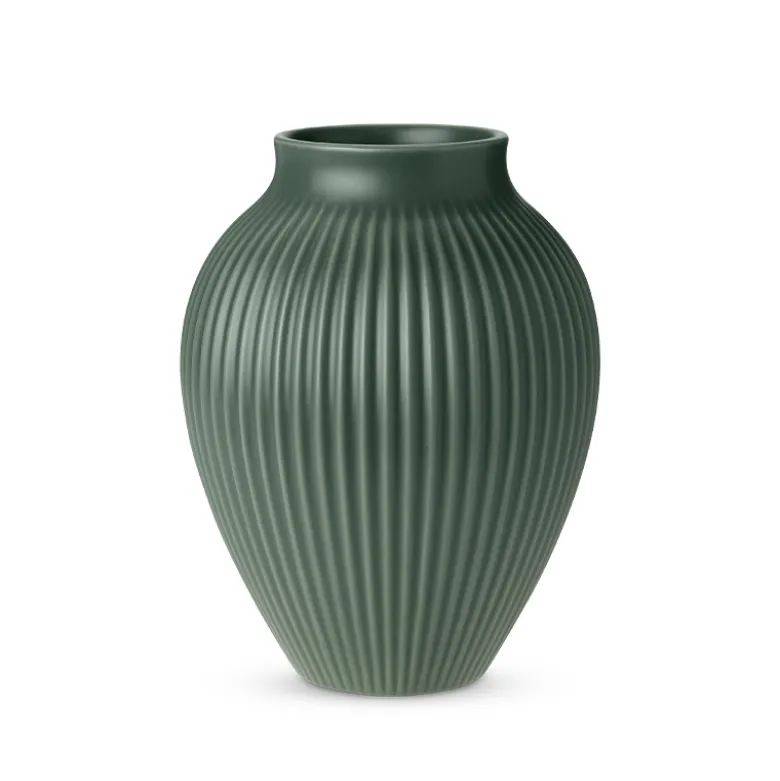 Knabstrup Keramik Ripple mat vase mørkegrøn H 20 cm