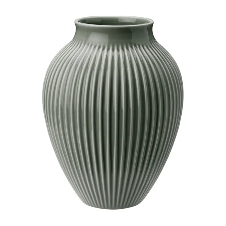 Knabstrup Keramik Ripple mat vase mørkegrøn H 27 cm