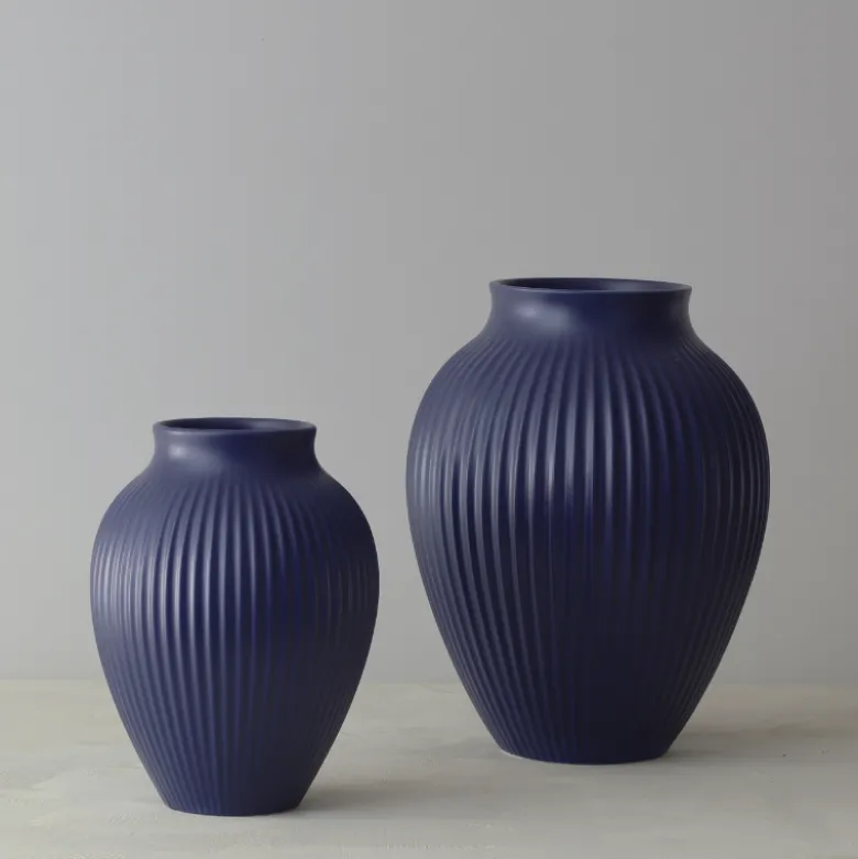 Knabstrup Keramik Ripple vase mat mørkeblå H 20 cm