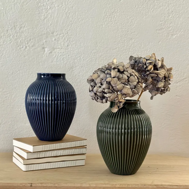 Knabstrup Keramik Ripple vase mørkegrøn H 20 cm