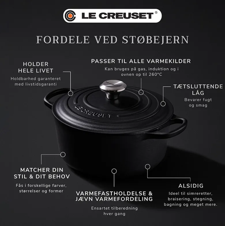 Le Creuset Signature støbejerns rund gryde 22 cm matte black