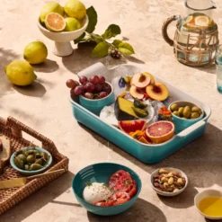 Le Creuset Signature stentøj Heritage rektangulært fad 32 cm Bleu Riviera