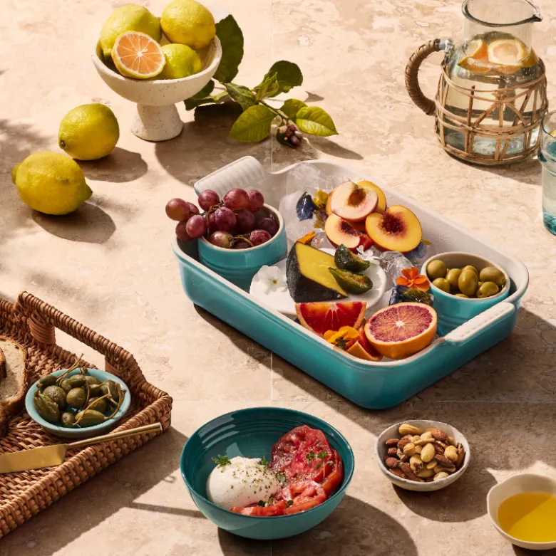 Le Creuset Signature stentøj Heritage rektangulært fad 32 cm Bleu Riviera
