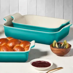 Le Creuset Signature stentøj Heritage rektangulært fad 26 cm Bleu Riviera