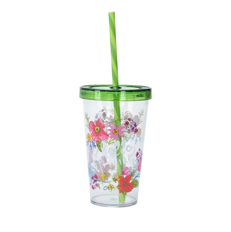 Læskedrikkrus med sugerør 660 ml i 3 assorterede design