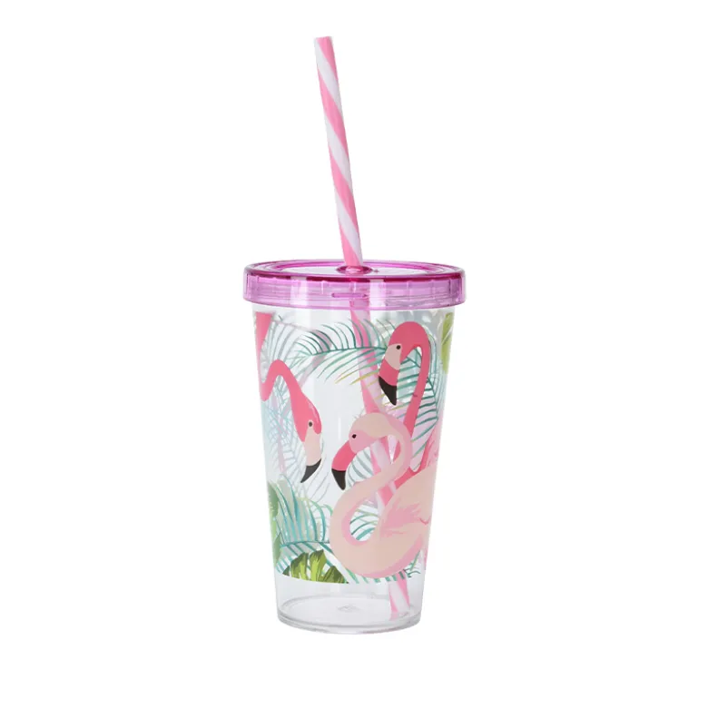 Læskedrikkrus med sugerør 660 ml i 3 assorterede design