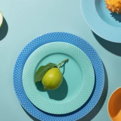 Lyngby Porcelæn Rhombe Color flad tallerken aqua 21 cm