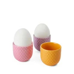 Lyngby Porcelæn Rhombe Color æggebæger 3 stk. gul/rosa/lilla Ø 5 cm