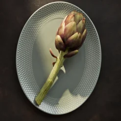 Lyngby Porcelæn Rhombe Earth ovalt serveringsfad 28,5x21,5 cm