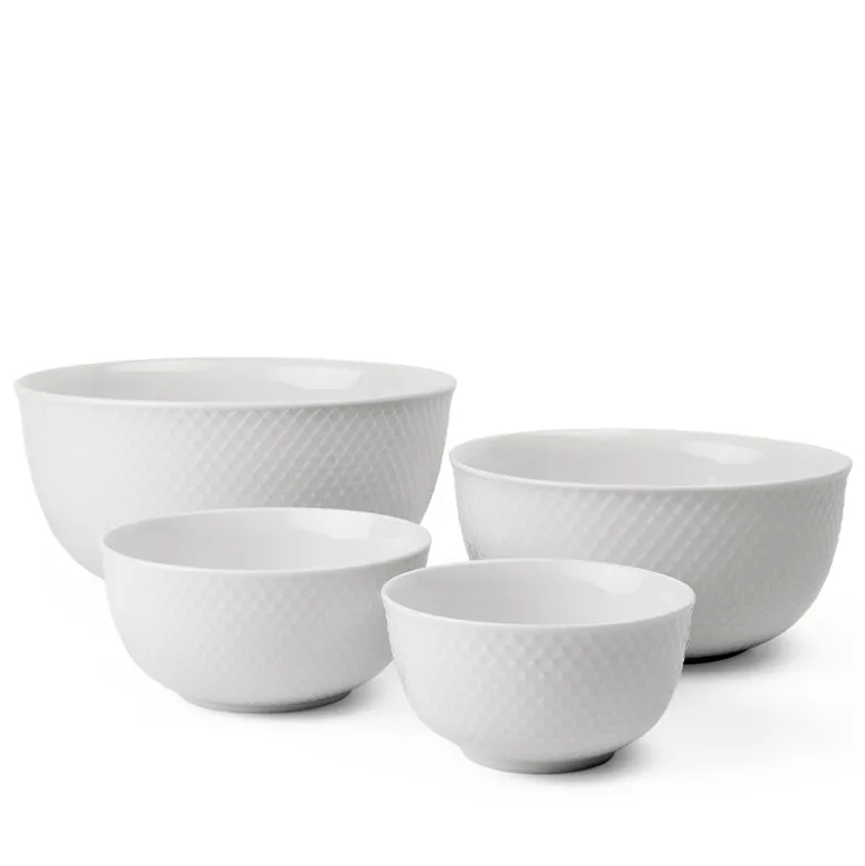Lyngby Porcelæn Rhombe skålesæt hvid 4 stk.