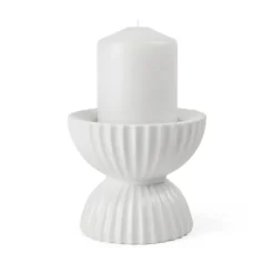 Lyngby Porcelæn Tura lysstage bloklys hvid Ø 15,5 cm
