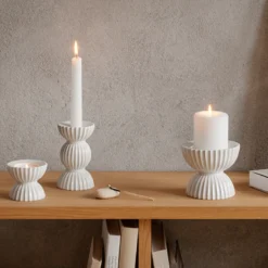 Lyngby Porcelæn Tura lysstage bloklys hvid Ø 15,5 cm