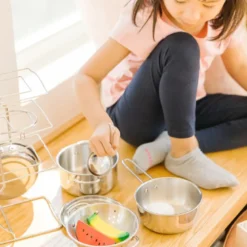 Melissa & Doug køkkenlegetøj grydesæt rustfrit stål 8 dele