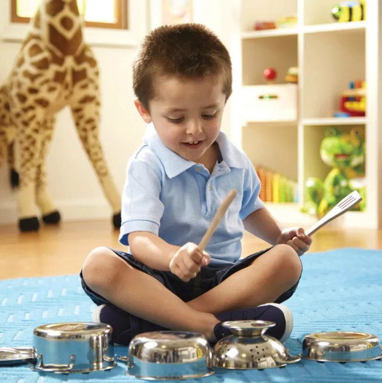Melissa & Doug køkkenlegetøj grydesæt rustfrit stål 8 dele