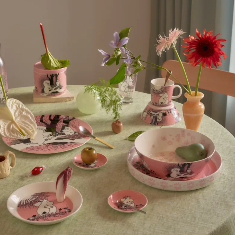 Moomin Arabia Kærlighed 30 års jubilæums serveringsfad lyserød Ø 30 cm