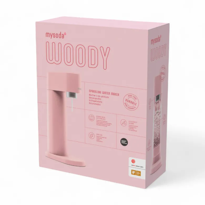 MySoda Woody sodavandsmaskine pink inkl. flaske + kulsyrepatron