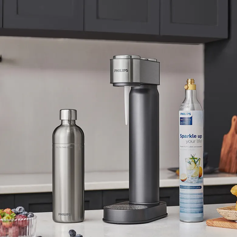 Philips GoZero sodavandsmaskine stål inkl. CO2-flaske