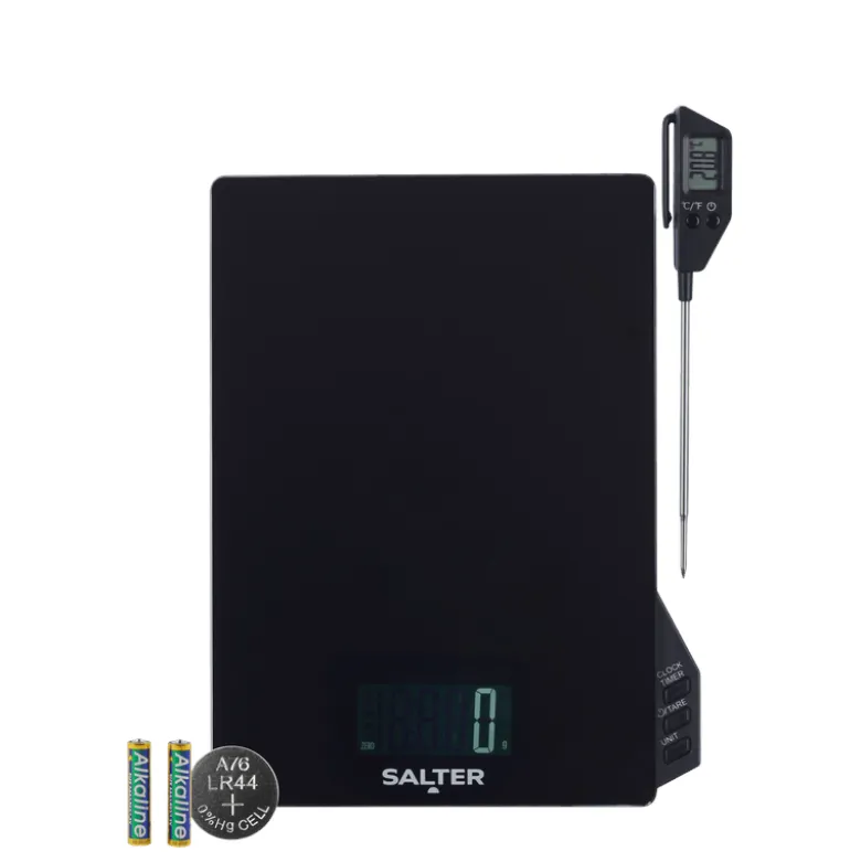 Salter digital køkkenvægt med termometer og timer sort 5 kg