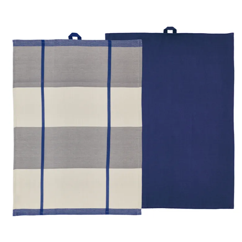 Södahl Blocks viskestykke blå/grå 2 stk 50x70 cm