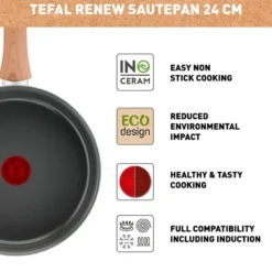 Tefal Renew sauterpande med låg og keramisk belægning grå 24 cm