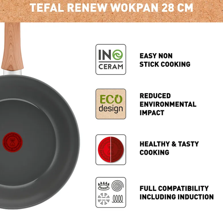 Tefal Renew wokpande med keramisk belægning grå 28 cm