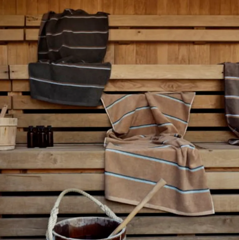 Zone Sauna håndklæde sand/blå/grøn 70x140 cm
