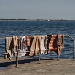 Zone Sauna håndklæde sort/blå/sand 70x140 cm