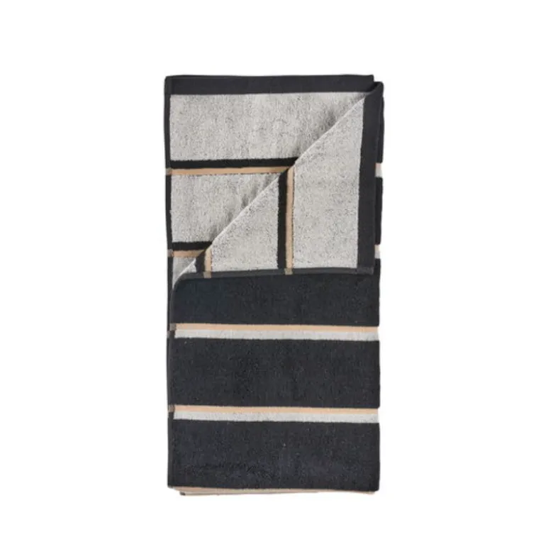Zone Sauna håndklæde sort/blå/sand 70x140 cm