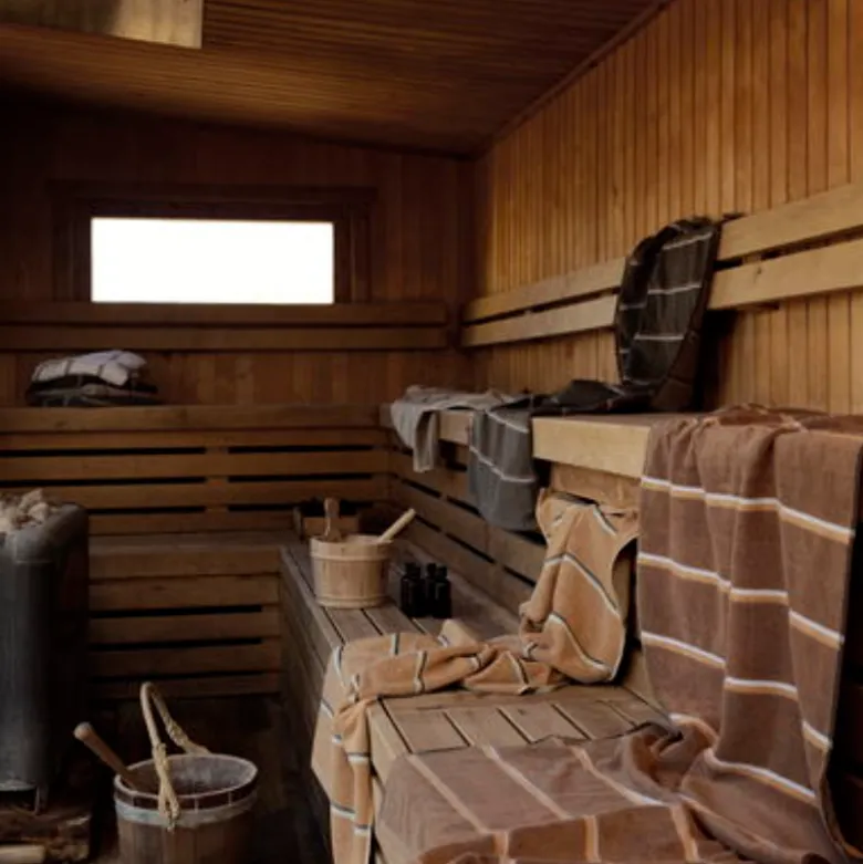 Zone Sauna håndklæde sort/blå/sand 70x140 cm